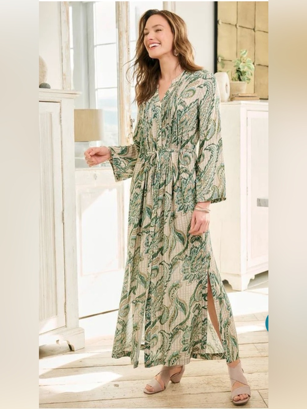 New Soft Surroundings Paisley Boho Cottagecore, Prairie, Artisan Maxi Dress Sz M